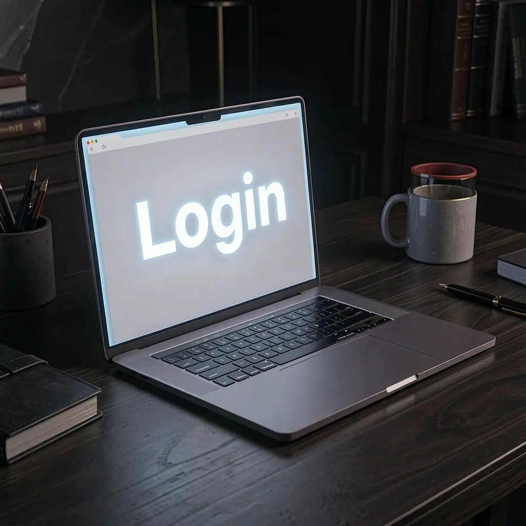 RK GG Login – Secure and fast access to your casino account in Indonesia Modern laptop with a bright login screen on a dark desk symbolizing secure and easy access to RK GG casino accounts in Indonesia